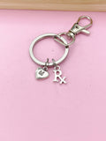 Silver RX Keychain, Personalized Initial Gift, N2239T