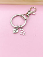 Silver RX Keychain, Personalized Initial Gift, N2239T