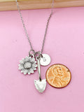 Sunflower Shovel Necklace, Initial Charm, Garden Jewelry