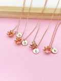 Rose Gold Crown Charm Necklace, Initial Pendant, Dainty Personalized Gift