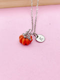 Silver Orange Pumpkin Halloween Charm Necklace Gift, N1790