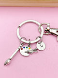 Silver Artist Palette Keychain, Paint Brush Charm, Initial Charm