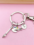 Silver Artist Palette Keychain, Paint Brush Charm, Initial Charm
