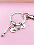 Silver Artist Palette Paint Brush Charm Keychain, Paint Palette Charm, Chinese Calligraphy Brush Pen Charm, Art Teacher Gift, N2326