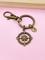 Bronze Compass Charm Keychain, Graduation Gift, Travel Gift, N1123B