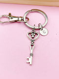 Silver Heart Key Charm Keychain, N1088