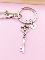 Silver Heart Key Charm Keychain, N1088