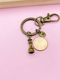 Antique Bronze Chess Piece Keychain, Personalized Initial Charm