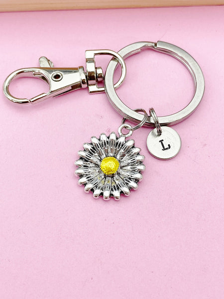 Silver Daisy Charm Keychain, Sunflower Keychain, N1343