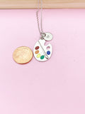 Silver Artist Palette Paintbrush Charm Necklace, Artist Gift Ideas, N1714A