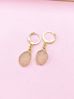 Gold Druzy Pendant Earrings, Electroplate Druzy Resin Pendants, Dark Salmon Druzy Jewelry, Granddaughter Gift, N2785