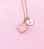 Rose Gold Press Flower Pink Necklace Personalized Customized Jewelry Gifts, N2983
