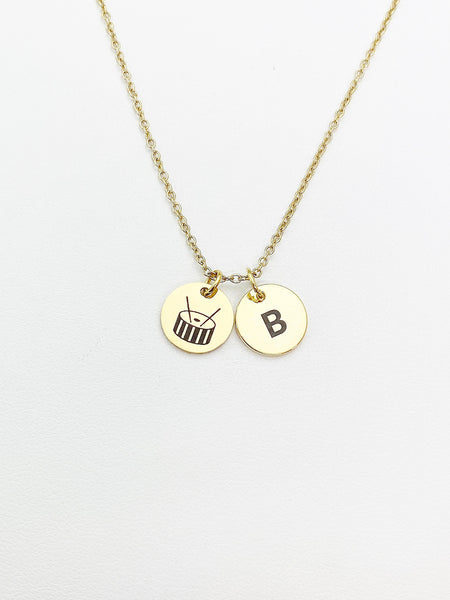 Gold Snare Drum Charm Necklace Music Instrument School Marching Band Gifts Idea Personalized Customized Made to Order, D432A