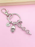Silver DNA Skull Charm Keychain, DNA, Forensic Science Specialist, Scientist Gift, Doctor Gift, Researcher Gift, N4669A