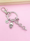 Silver DNA Skull Charm Keychain, DNA, Forensic Science Specialist, Scientist Gift, Doctor Gift, Researcher Gift, N4669A
