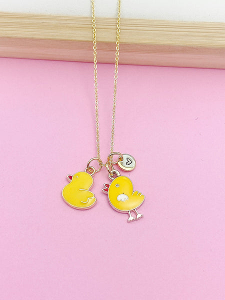 Yellow Duck Chicken Necklace, Cute Yellow Duckling Bird Necklace Gifts, N4353A