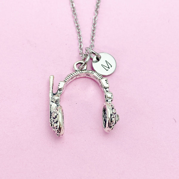 Silver or Bronze Headphone Charm Necklace, N985