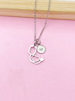 Silver Stethoscope Charm Necklace, Stainless Steel, Doctor Nurse Medical School Student Gifts, N5627B