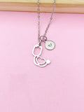 Silver Stethoscope Charm Necklace, Stainless Steel, Doctor Nurse Medical School Student Gifts, N5627B