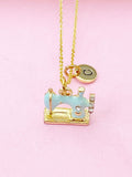 Sewing Machine Charm Necklace, Initial Pendant, Quilting Gift