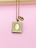 Bronze Miniature Book Locket Necklace, Initial Charm, Personalized Gift