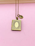 Bronze Miniature Book Locket Necklace, Initial Charm, Personalized Gift