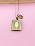 Bronze Miniature Book Locket Necklace, Initial Charm, Personalized Gift