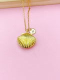 Gold Scallop Shell Locket Necklace, N1798
