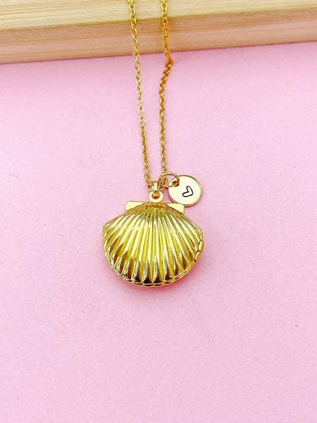 Gold Scallop Shell Locket Necklace, N1798