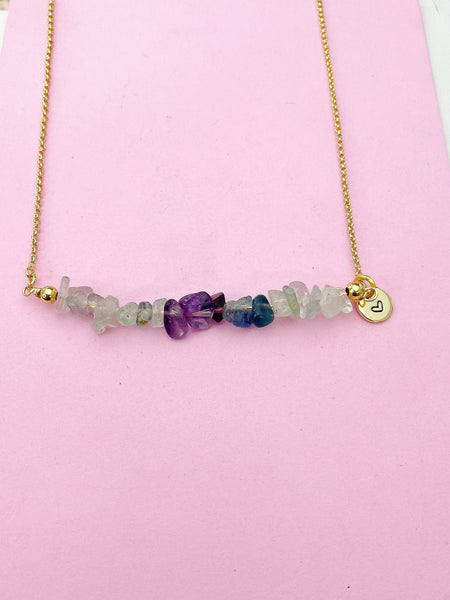 Gold Fluorite Necklace Natural Gemstone Jewelry, Bracelet Option, Personalized Customized Gifts, N4277D