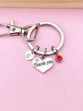 Personalized Thank You Keychain, Initial & Birthstone Charm