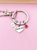 Personalized Thank You Keychain, Initial & Birthstone Charm