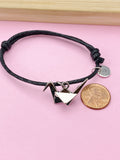 Silver Origami Crane Bracelet, Initial Charm, Leather Cord