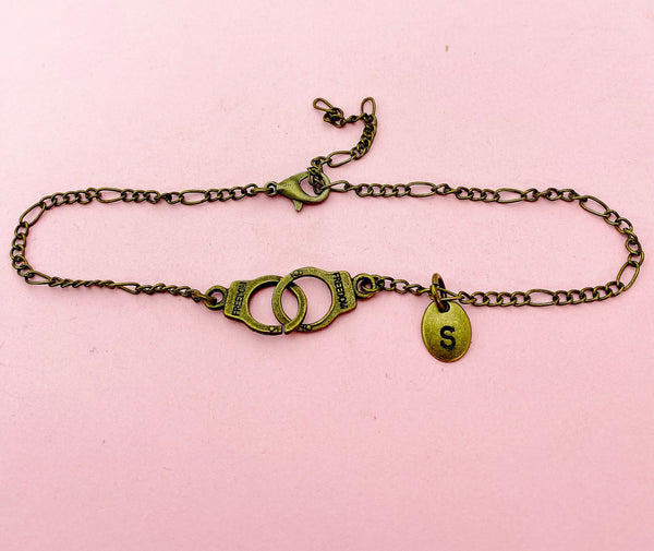 Bronze Gold or Silver Freedom Handcuff Bracelet, N1483E
