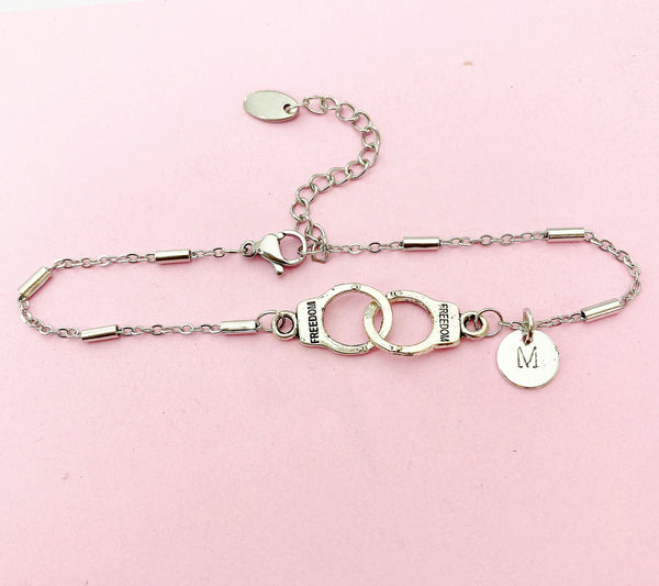 Silver Freedom Handcuff Bracelet, Gold in Option, N1483G