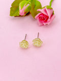 Rose Earrings, Yellow Flower Silver Stud Earrings, Surgical Stainless Steel, N5694C