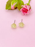 Rose Earrings, Yellow Flower Silver Stud Earrings, Surgical Stainless Steel, N5694C