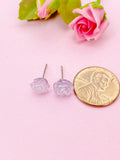 Rose Earrings, Purple Flower Silver Stud Earrings, Surgical Stainless Steel, N5694D