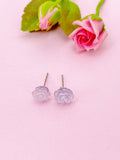 Rose Earrings, Purple Flower Silver Stud Earrings, Surgical Stainless Steel, N5694D