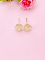 Rose Stud Earrings, Orange Flower, Surgical Stainless Steel, N5694E