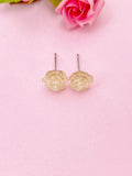 Rose Stud Earrings, Orange Flower, Surgical Stainless Steel, N5694E