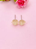 Rose Stud Earrings, Orange Flower, Surgical Stainless Steel, N5694E