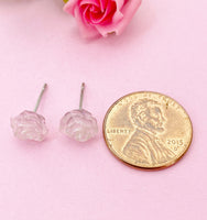 Pink Rose Flower Stud Earrings, Surgical Stainless Steel, N5694F