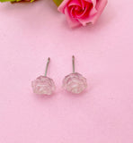 Pink Rose Flower Stud Earrings, Surgical Stainless Steel, N5694F