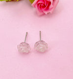 Pink Rose Flower Stud Earrings, Surgical Stainless Steel, N5694F