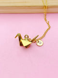 Gold Bird Necklace, Paper Crane Necklace, Japanese Crane, Silver in Option, N1470B