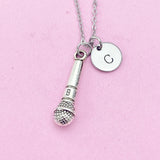 Silver Microphone Charm Necklace, Gold Option, N2625B