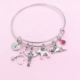 Silver Dog Cat Stethoscope Caduceus Charm Bracelet, Veterinary Bracelet, N4963