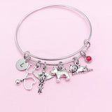 Silver Dog Cat Stethoscope Caduceus Charm Bracelet, Veterinary Bracelet, N4963