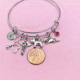 Silver Dog Cat Stethoscope Caduceus Charm Bracelet, Veterinary Bracelet, N4963